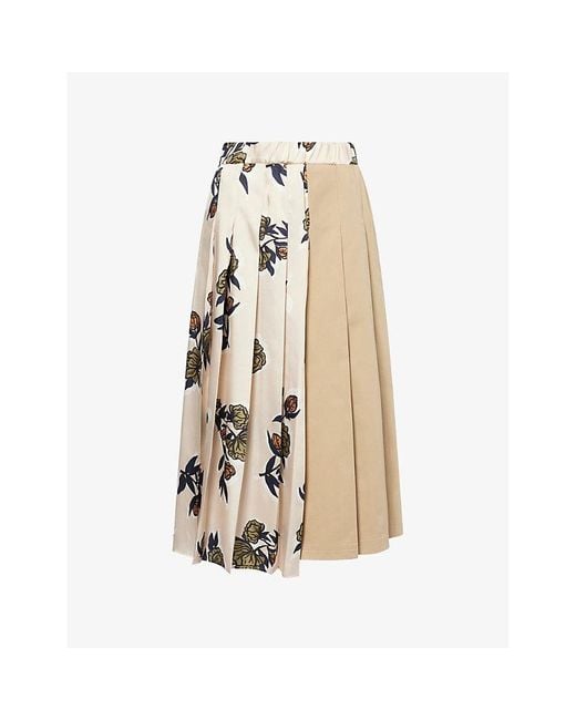 Weekend by Maxmara Natural Etra Pleated Woven Midi Skirt