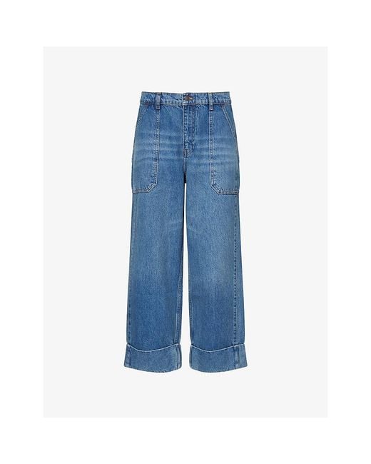 ME+EM Blue Crease Front Turn-Up Cuff Denim Jeans