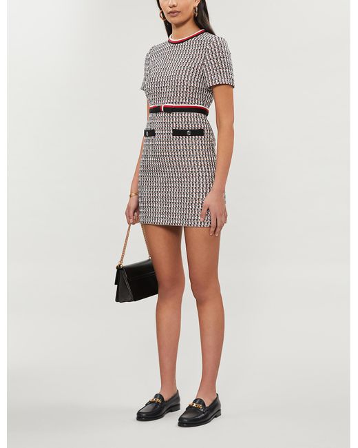 Maje Multicolor Rivi Belted Tweed Dress