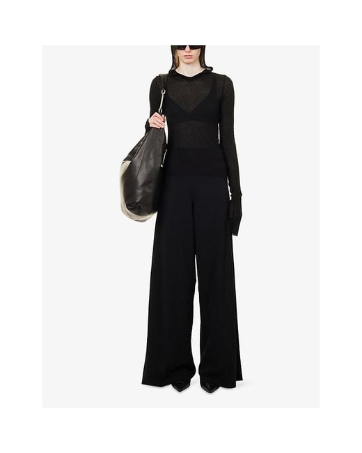 Rick Owens Black Jumbo Bias Wide-Leg Stretch-Jersey Trousers