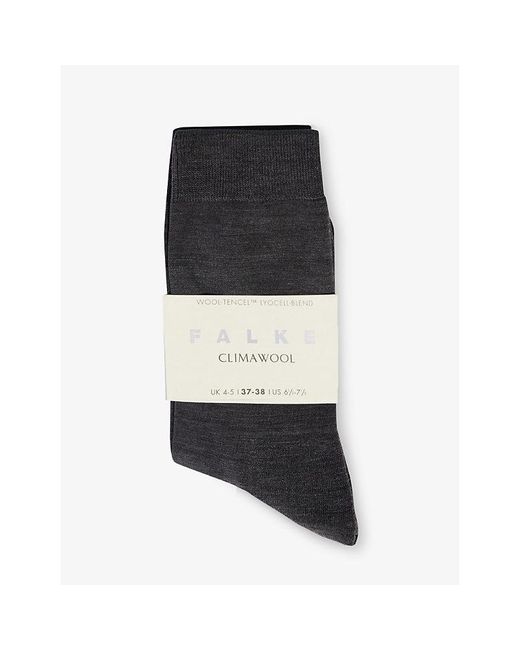Falke Black Brushed Mid-Calf Polyamide And Wool-Blend Knitted Socks