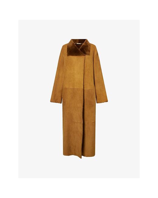 Nour Hammour Brown Birthday Shawl-Collar Shearling Coat