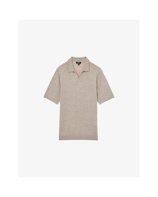 Reiss Natural Duchie Open-Collar Short-Sleeve Wool Polo for men
