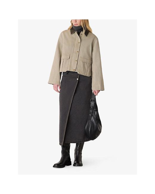 Whistles Natural Casual Contrast-Collar Cotton Jacket