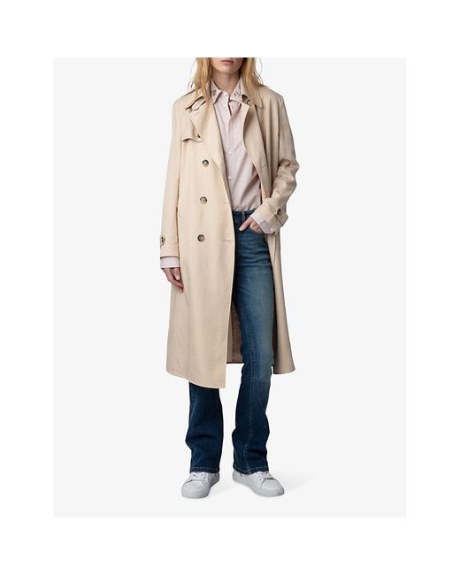 Zadig & Voltaire Natural La Parisien Double-breasted Belted-waist Woven Trench Coat
