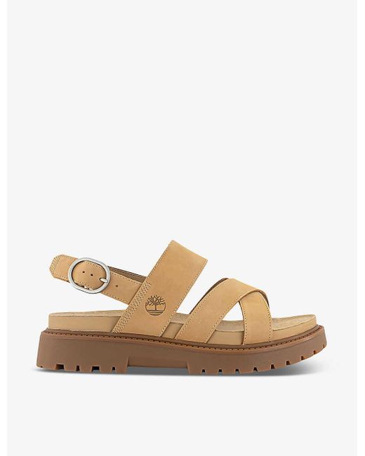 Timberland White Clairemont Logo-debossed Leather Sandals