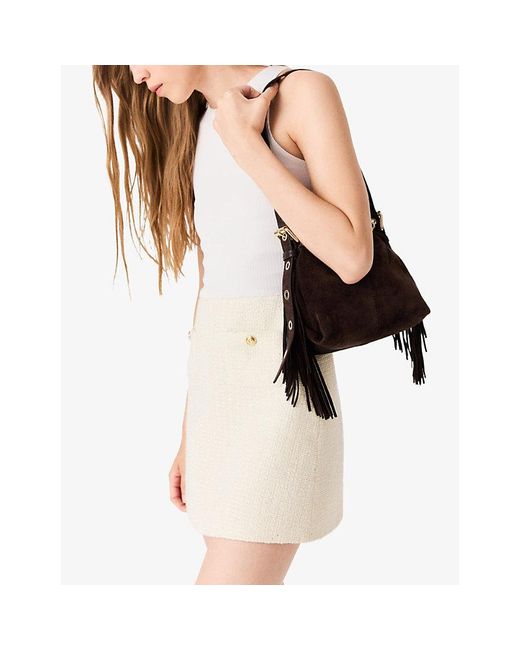 Maje Black Miss M Mini Suede Shoulder Bag