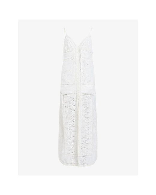 AllSaints White Dhalia Embroidered Organic-cotton And Modal Midi Dress