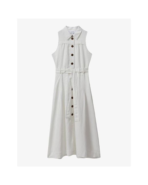 Reiss Gray Heidi Button-down Belted-waist Woven Midi Dress