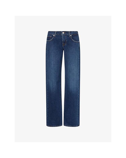 7 For All Mankind Blue Low-Rise Straight-Leg Denim Jeans