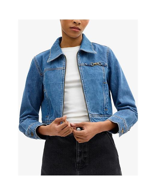 COACH Blue Sculpted C Shrunken Denim Jacket