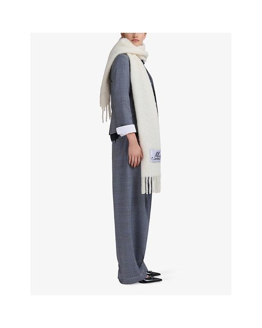 Marni White Brand-Patch Alpaca-Blend Scarf