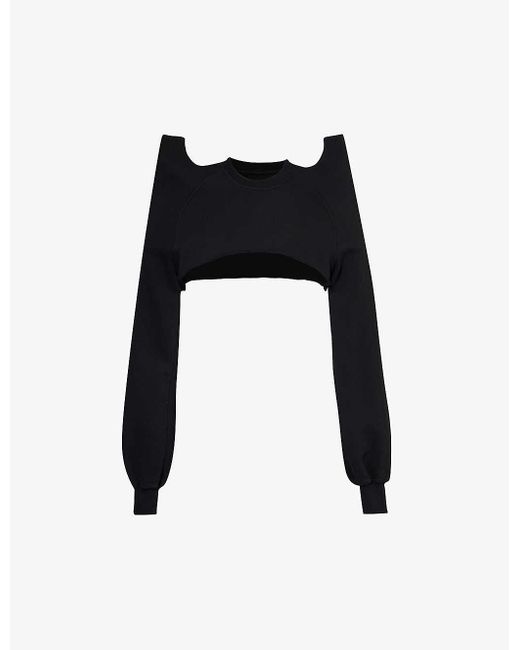 Rick Owens Black Sculptural-shoulder Cropped Cotton-jersey Sweatshirt for men