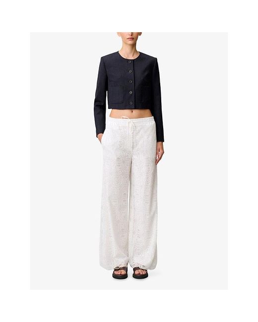 Claudie Pierlot White Wide-Leg Elasticated-Waist Lace Trousers