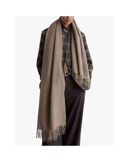 Reiss Brown Picton Wool And Cashmere Scarf