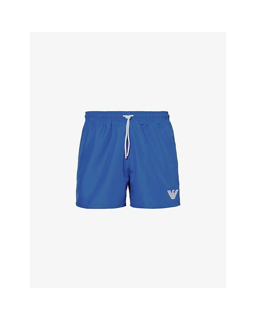 Emporio Armani Blue Brand-embroidered Drawstring Swim Shorts for men