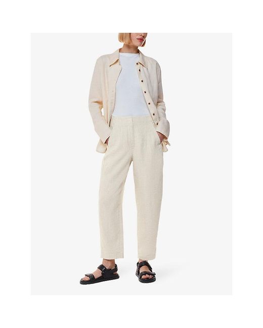 Whistles White Patch-Pocket Barrel-Leg Mid-Rise Linen Trousers