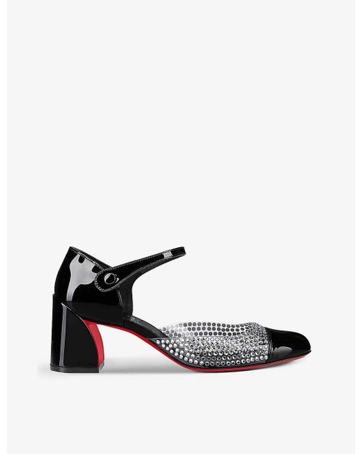 Christian Louboutin White Miss Mj Strass 55 Crystal-embellished Patent-leather And Pvc Pumps