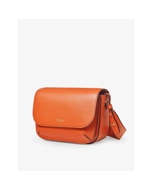 Aspinal Orange Ella Logo-embossed Leather Cross-body Bag