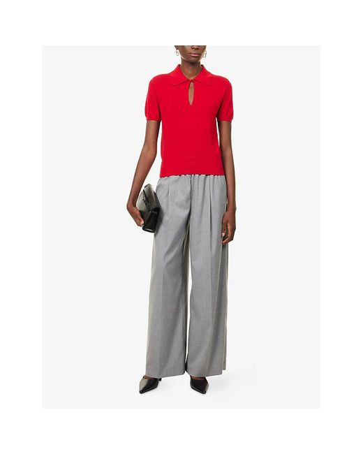 FRAME Red The Keyhole Polo Cotton-Modal Knitted Top