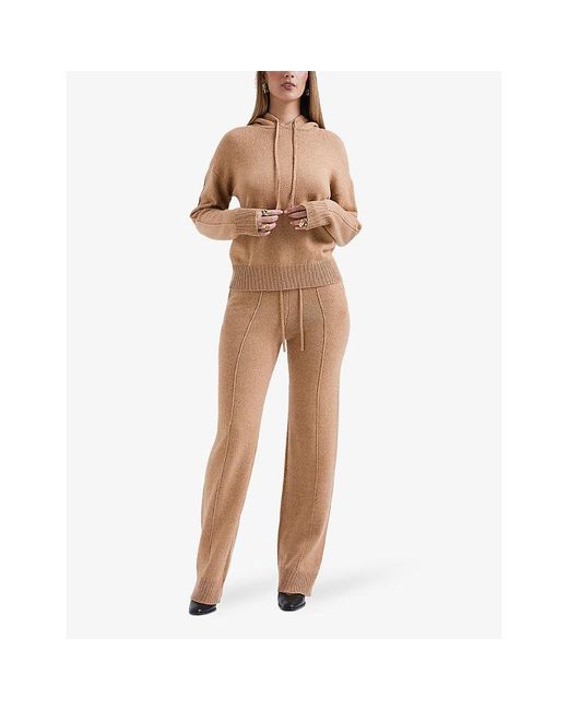 House Of Cb Natural Yalina Elasticated-waist Straight-leg High-rise Stretch-knit Trouser