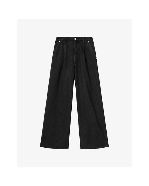 AllSaints Black Haze Pleat Wide-Leg Denim-Blend Jeans