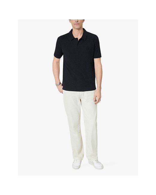 The Kooples Blue Brand-Embroidered Honeycomb Stretch-Cotton Polo Shirt for men