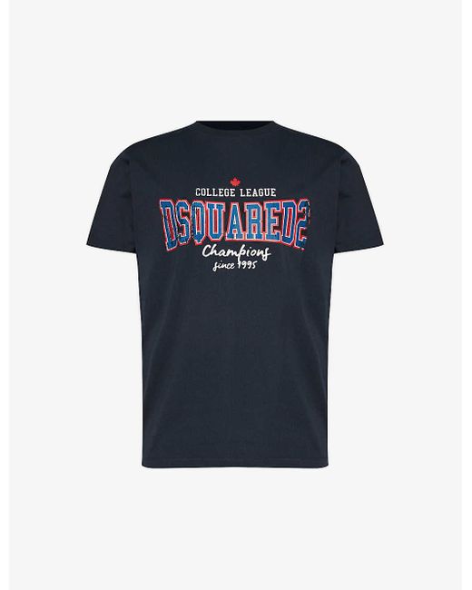 DSquared² Blue College Logo Text-print Cotton-jersey T-shirt for men