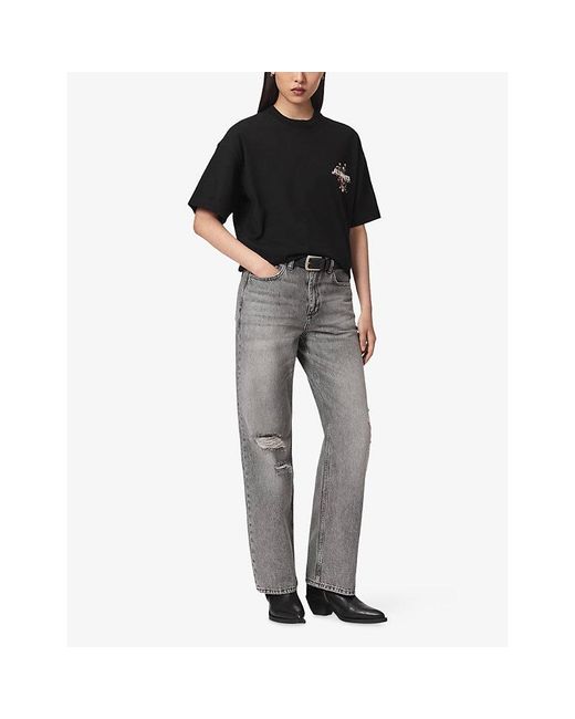 AllSaints Black Valen Etta Graphic-Print Cotton T-Shirt