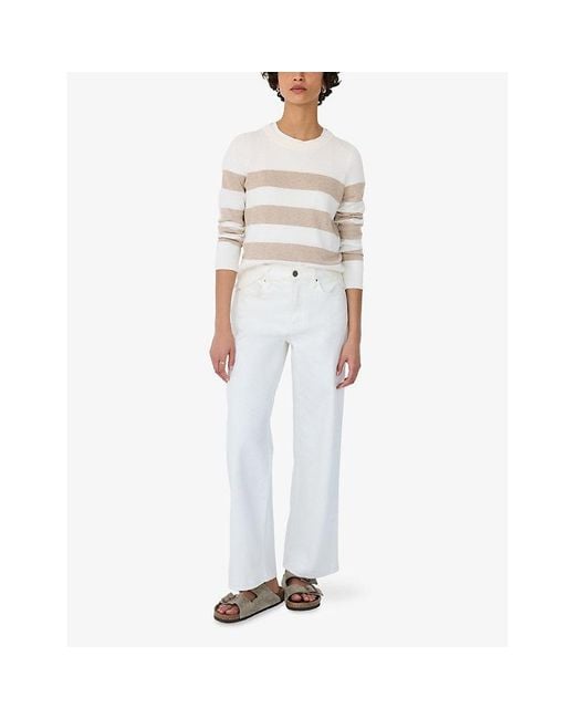 The White Company White Stripe-Print Round-Neck Cotton-Blend Jumper