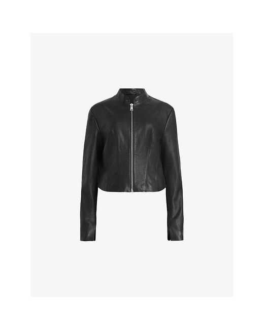 AllSaints Sadler Slim-fit Leather Jacket in Black | Lyst