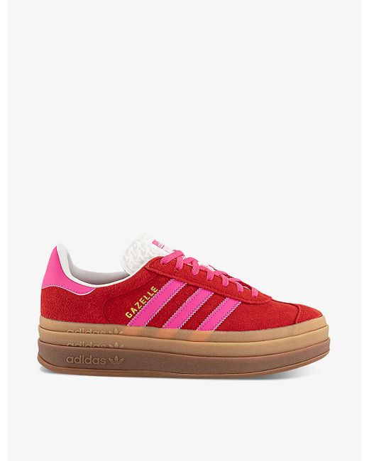 Adidas Red Gazelle Bold Brand-embellished Suede Low-top Trainers