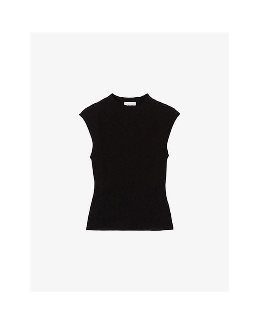 Claudie Pierlot Black Sleeveless High-Neck Knitted Top