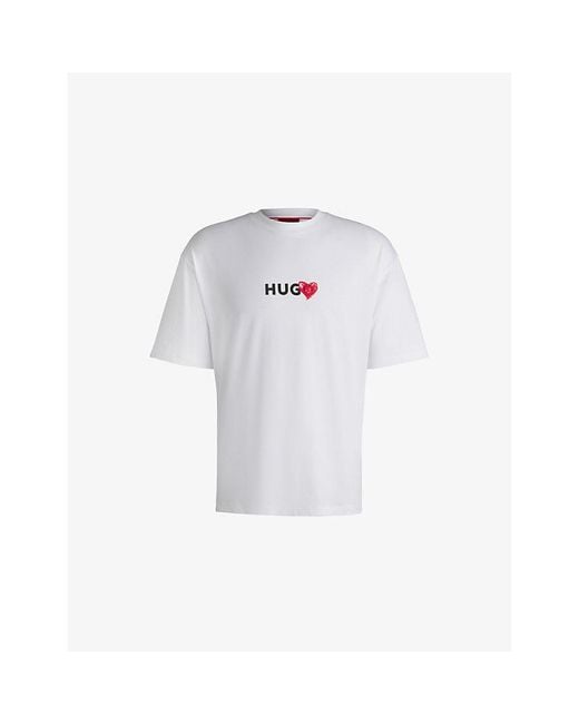 HUGO White Branded-Print Relaxed-Fit Cotton-Jersey T-Shirt for men