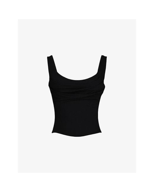 House Of Cb Black The Drape Neck Jersey Corset Top Xs (A-C Cup)