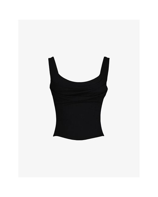House Of Cb Black The Drape Neck Jersey Corset Top Xs (A-C Cup)