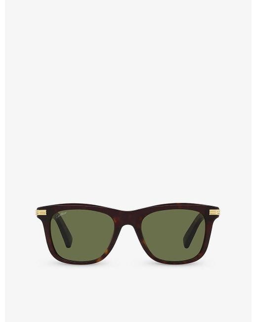Cartier Green Ct0396s Rectangle-frame Tortoiseshell Acetate Sunglasses