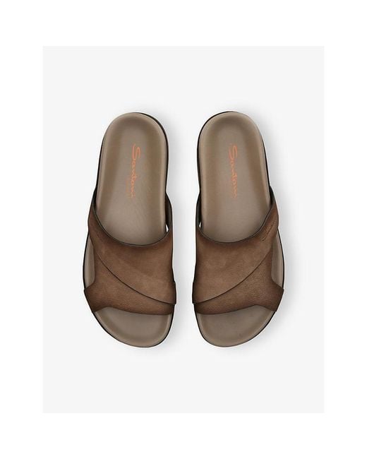 Santoni Brown Downtime Suede Sandals for men