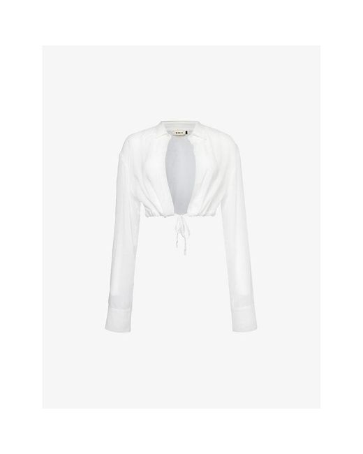 M I S B H V White Long-sleeved Tie-hem Recycled Viscose-blend Shirt