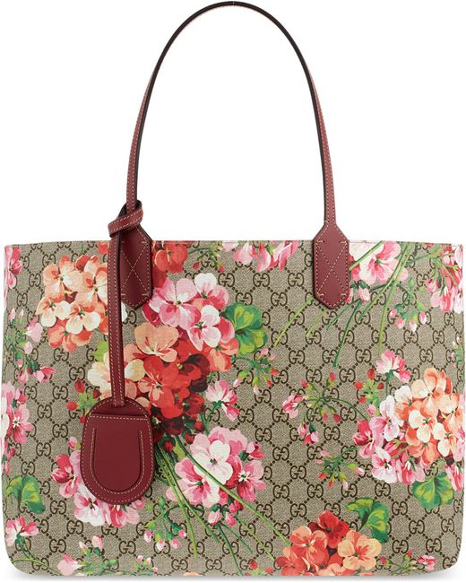 Gucci Reversible Floral Logo Leather Shopper Bag | Lyst