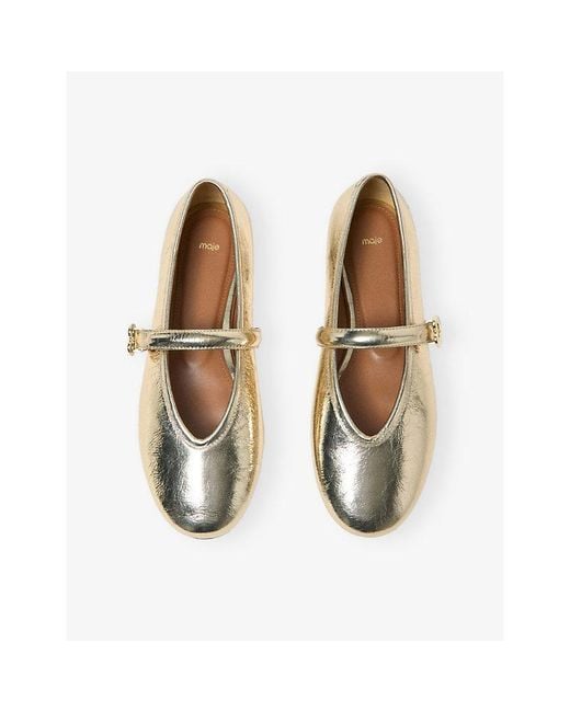 Maje Metallic Leather Ballet Flats