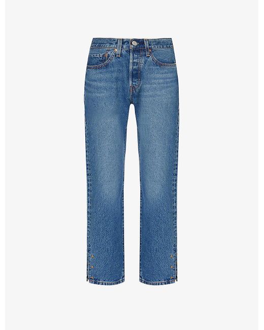 Levi's Blue 501 Cropped-leg High-rise Jeans