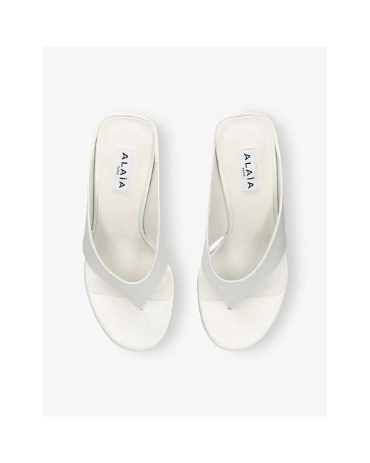 Alaïa White Tong 75 Satin Wedge-Heeled Mules