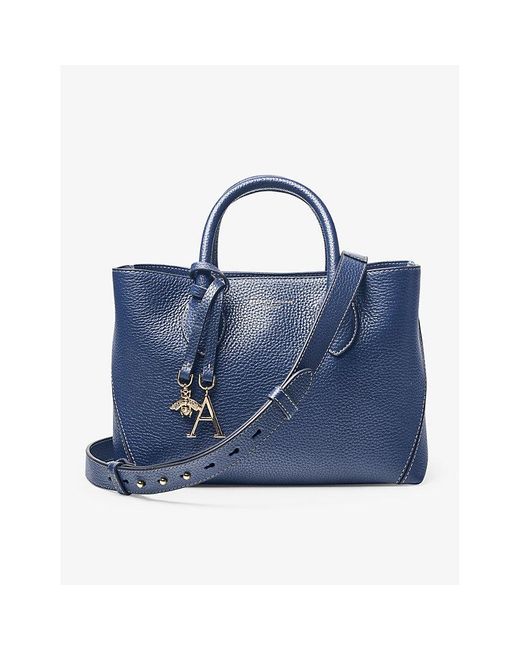 Aspinal Blue London Midi Leather Tote Bag