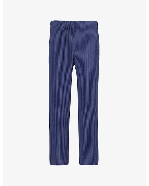 Homme Plissé Issey Miyake Blue Pleated Straight-leg Regular-fit Knitted Trousers for men