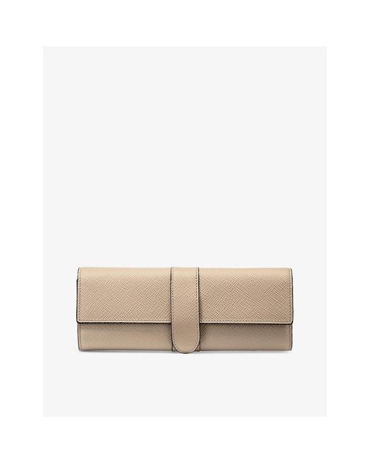 Smythson Natural Panama Small Leather Jewellery Roll Case