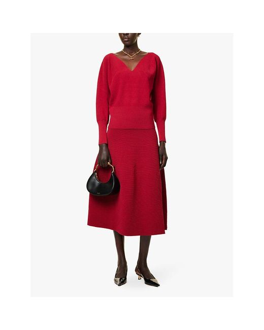 Jonathan Simkhai Red Jennifer Knitted Stretch-Woven Midi Skirt