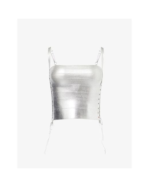 Jaded London White Lace-Up Bandage Stretch-Woven Corset Top