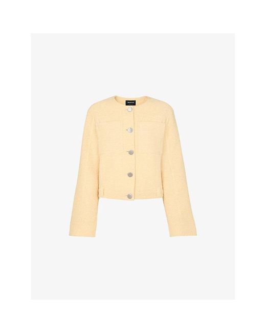 Whistles Natural Patch-Pocket Collarless Textured Cotton Jacket
