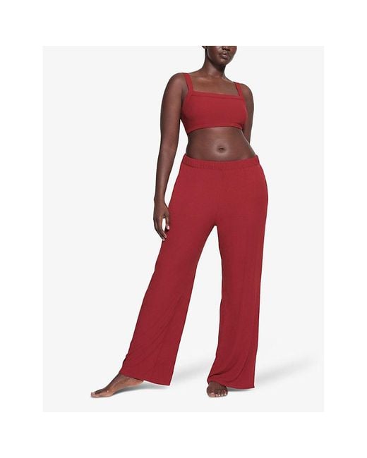 Skims Red Soft Lounge High-rise Wide-leg Stretch-jersey Trouser